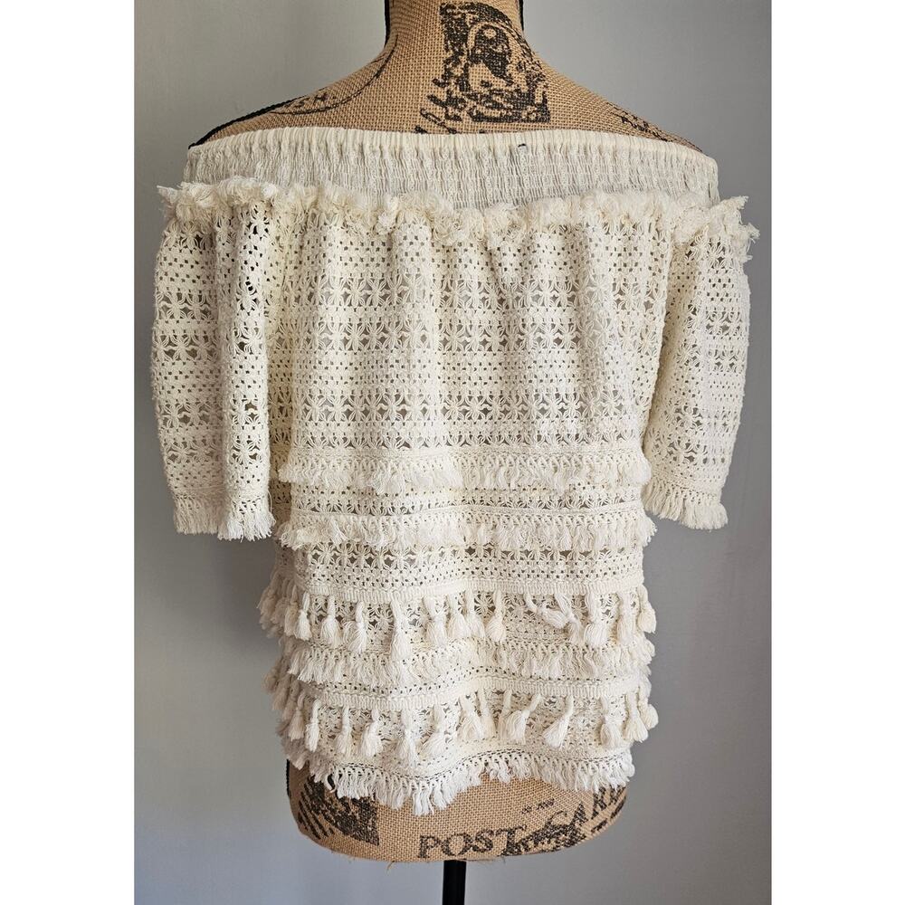 Love Sam Off the Shoulder Top Blouse Anthropologie Sexy Romantic Tassel Sz M - Picture 4 of 10